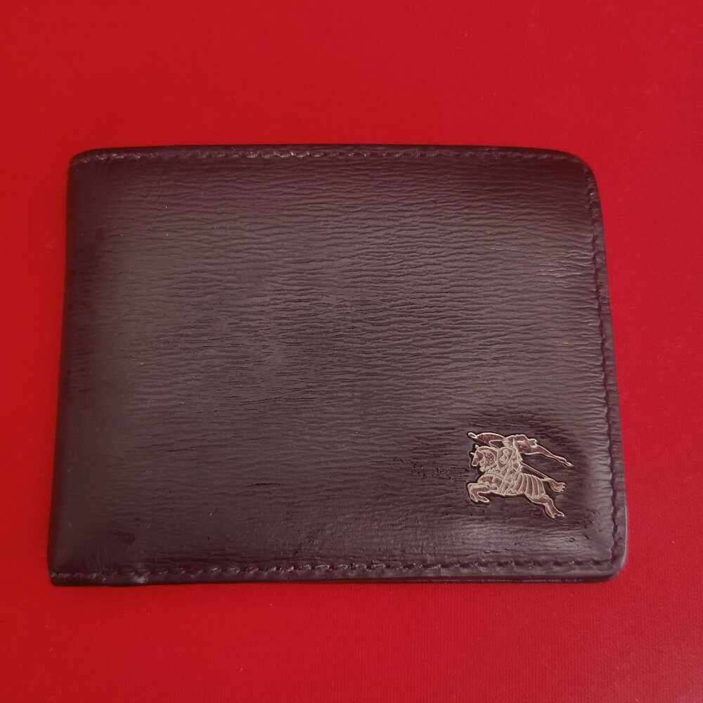 Burberry Black Leather Equestrian Knight Bifold Wallet